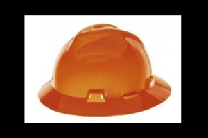 MSA FULL BRIM V-GARD HELMET WITH FAS-TRAC RATCHET SUSP, ORANGE
