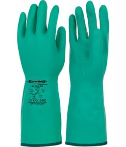 SUMIRUBBER NITRILE/10G PARA ARAMID HEAT RESISTANT LINER CHEMICAL RESISTANT GLOVES, GREEN, LENGTH : 360MM