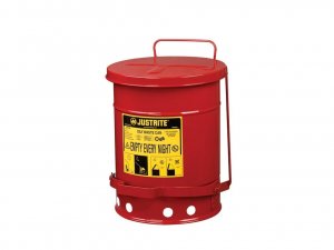 JUSTRITE 09100 6-GALLON STEEL OILY WASTE CAN WITH SELF-CLOSING COVER