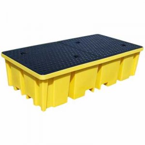 ROMOLD BUND PALLET WITH 4 WAY ENTRY FOR 2 X 1000LTR IBC, 1150LTR BUND, YELLOW