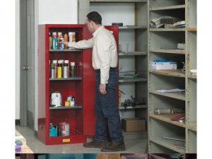 JUSTRITE 892201 22 GALLON 1 DOOR MANUAL CLOSE 3 SHELF SLIMLINE FLAMMABLE SAFETY CABINET