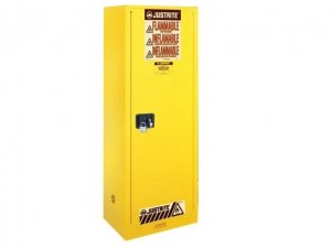 JUSTRITE 895420 54 GALLON FLAMMABLE SAFETY CABINET, 1 DOOR AUTOMATIC SELF CLOSING, 3 SHELVES, FIRE RESISTANT