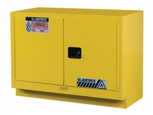 JUSTRITE UNDER FUME HOOD YELLOW CABINET, 2 DOOR MANUAL