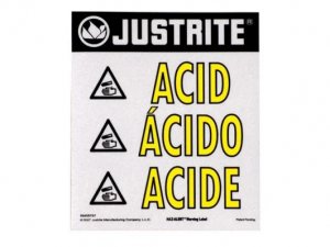 JUSTRITE 29006 LARGE HIGHLY REFLECTIVE ACID WARNING LABEL FOR SAFETY CABINETS
