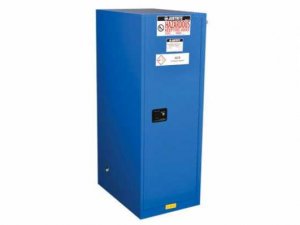 JUSTRITE 54 GALLON, 3 SHELF, 1 DOOR, SELF CLOSE CABINET, SURE-GRIP® EX DEEP SLIMLINE, BLUE