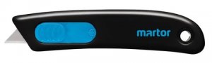 MARTOR SECUNORM SMARTCUT NO. 110000 SAFETY CUTTER, BLACK/BLUE, STAINLESS STEEL BLADE, AUTOMATIC BLADE RETRACTION