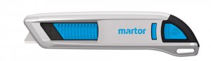 MARTOR SECUNORM 500, DOUBLE-SIDED SLIDER 9MM WITH ROUNDED TRAPEZOID BLADE NO. 65232, SILVER/BLUE (1 CUTTER/BOX)