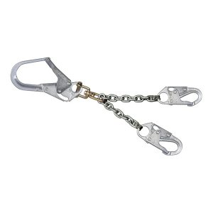 MILLER REBAR CHAIN ASSEMBLY WITH LOCKING REBAR HOOK, ATTACHED SWIVEL AND TWO LOCKING SNAP HOOKS