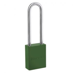 MASTER LOCK GREEN POWDER COATED ALUMINUM SAFETY PADLOCK, 1-1/2IN (38MM) WIDE WITH3IN (76MM) TALL SHACKLE, KEY RETAINING SAFETY EXCLUSIVE CYLINDER
