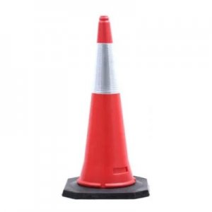 75CM SAFETY TRAFFIC CONE WITH ONE REFLECTIVE SLEEVE (HEAVY BLACK RUBBER BASE)
