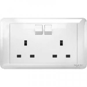 SCHNEIDER AFFLE PLUS 13A TWIN GANG SWITCHED SOCKET WHITE WITH EARTHING CONTACT