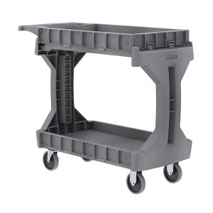 Akro-Mils Small ProCart Plastic Utility Cart is a heavy duty , rugged and versatile cart. Load Capacity : 200 lbs/Shelf. Gray. Dent resistant Side gates on both the upper & lower shelves flip down to convert this truckfrom a box top to a flat top