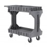 Akro-Mils Small ProCart Plastic Utility Cart is a heavy duty , rugged and versatile cart. Load Capacity : 200 lbs/Shelf. Gray. Dent resistant Side gates on both the upper & lower shelves flip down to convert this truckfrom a box top to a flat top