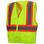 PYRAMEX Class 2 Two-toned HI-VIS lightweight solid polyester front with mesh in the back.. Zipper front closure allows for easy access. 8 pockets are found throughout the vest with 5 outside & 3 inside. Mic Tabs are found on the front of both shoulde