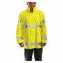TINGLEY Comfort Brite PVC/ Polyester Rain Jacket, 14-mil. 29″L x 46″ Chest, c/w Padded Hood in collar, Zipper Closure with storm flap. Includes Pass Through for Fall Protection with vented cape back for Back D-Ring hook up. ASTM D6413 Flame Re