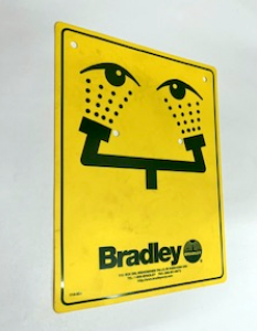 BRADLEY 114-051 Safety Sign, Eye Wash, Vertical, Yellow
