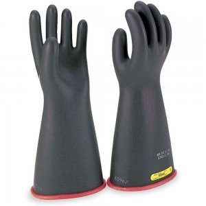 Class 1, Insulating Gloves 14″L. Size: 8 Small Yellow/Black Rubber Lineman’s Black E114YB/8, 10 KV (1 Pair)